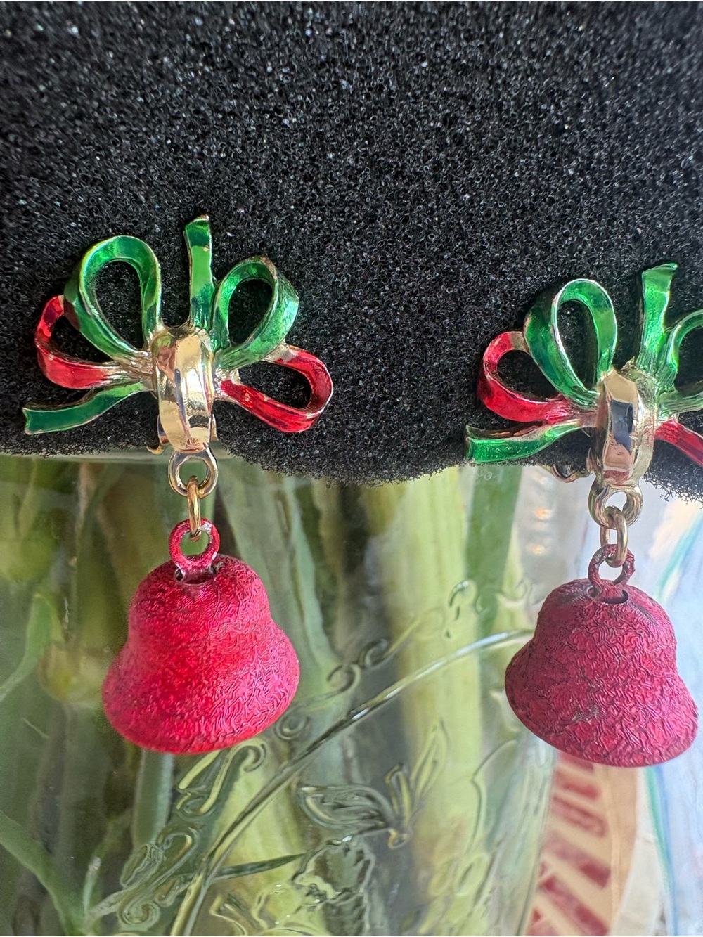 Vintage Clip-On Christmas Bells w/ Bows Earrings